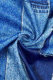 Blue Casual Print Frenulum Turndown Collar Short Sleeve Two Pieces