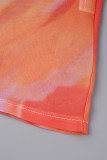 Orange Sexy Casual Print Backless Strapless Long Dress Dresses
