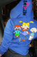 Royal Blue Daily Cute Print Draw String Hooded Collar Tops