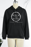 Red Street Print Draw String Hooded Collar Tops