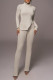 Khaki Casual Solid Slit Turtleneck Long Sleeve Two Pieces