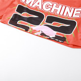 Black Street Letter Patchwork Printing O Neck Long Sleeve Two Pieces