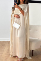 Cream White Elegant Solid Patchwork Zipper O Neck Long Dress Dresses