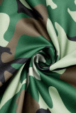 Green Casual Print Frenulum Turndown Collar Short Sleeve Two Pieces