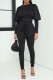 Black Casual Solid Basic O Neck Long Sleeve Two Pieces