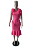 Rose Red Casual Solid Patchwork O Neck Sleeveless Dress Dresses