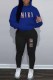 Blue Street Print Letter Hooded Collar Long Sleeve Two Pieces