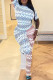 Red Blue Casual Street Color Block Patchwork Printing O Neck Short Sleeve Two Pieces
