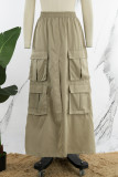 Grey Street Solid Patchwork Pocket High Opening Loose High Waist Type A Solid Color Bottoms
