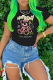 Black Vintage Cute Print Patchwork O Neck T-Shirts