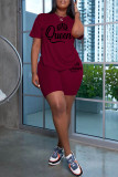 Pink Casual Letter Print Basic O Neck Short Sleeve Two Pieces