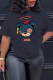 Navy Blue Daily Cute Print Patchwork O Neck T-Shirts