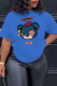 Royal Blue Daily Cute Print Patchwork O Neck T-Shirts