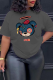 Dark Gray Daily Cute Print Patchwork O Neck T-Shirts