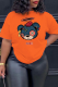 Orange Daily Cute Print Patchwork O Neck T-Shirts