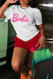 Red Casual Letter Patchwork Printing O Neck Short Sleeve Two Pieces