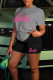 Grey Casual Letter Patchwork Printing O Neck Short Sleeve Two Pieces
