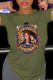 Army Green Casual Vintage Print Patchwork O Neck T-Shirts
