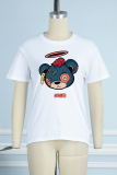 Navy Blue Daily Cute Print Patchwork O Neck T-Shirts