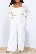 White Casual Solid Patchwork Hooded Collar Plus Size Three Piece Set