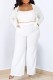 White Casual Solid Patchwork Hooded Collar Plus Size Three Piece Set