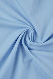 Light Blue Casual Solid Patchwork O Neck One Step Skirt Short Sleeve Dress
