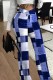 Blue Casual Print Patchwork Regular High Waist Conventional Full Print Trousers