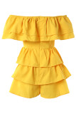 Yellow Casual Solid Patchwork Backless Off the Shoulder Short Sleeve Romper