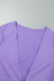 Light Purple Casual Solid Basic U Neck Long Sleeve Three Piece Set