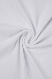 White Casual Solid Patchwork O Neck Long Sleeve Two Pieces