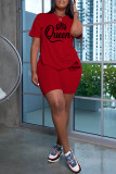 Pink Casual Letter Print Basic O Neck Short Sleeve Two Pieces