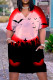 Red Black Casual Print Basic V Neck Short Sleeve Dress