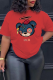 Red Daily Cute Print Patchwork O Neck T-Shirts
