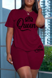 Pink Casual Letter Print Basic O Neck Short Sleeve Two Pieces