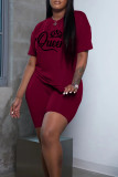 Pink Casual Letter Print Basic O Neck Short Sleeve Two Pieces