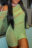 Green Sexy Casual Solid Hollowed Out Oblique Collar Skinny Romper