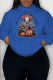 Royal Blue Casual Daily Print Patchwork O Neck Tops