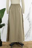 Grey Street Solid Patchwork Pocket High Opening Loose High Waist Type A Solid Color Bottoms
