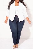 White Casual Solid Cardigan Turn-back Collar Plus Size Overcoat