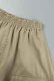 Grey Street Solid Patchwork Pocket High Opening Loose High Waist Type A Solid Color Bottoms