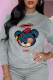 Dark Gray Casual Print Patchwork O Neck Tops
