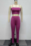 Fuchsia Casual Daily Elegant Simplicity Basis Solid Color Long Sleeve Two Pieces