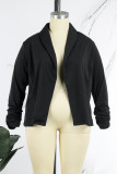 Black Casual Solid Cardigan Turn-back Collar Plus Size Overcoat