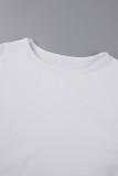 White Casual Solid Patchwork O Neck Long Sleeve Two Pieces