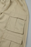 Grey Street Solid Patchwork Pocket High Opening Loose High Waist Type A Solid Color Bottoms