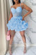 Blue Sweet Daily Party Formal Patchwork Rhinestone Spaghetti Strap Sleeveless Dress Dresses
