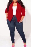 Blue Casual Solid Cardigan Turn-back Collar Plus Size Overcoat