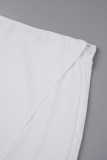 White Casual Solid Patchwork O Neck Long Sleeve Two Pieces