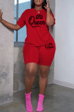 Pink Casual Letter Print Basic O Neck Short Sleeve Two Pieces
