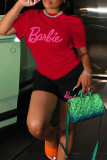 Red Casual Letter Patchwork Printing O Neck Short Sleeve Two Pieces